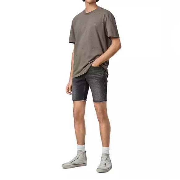 NWT AllSaints Switch Raw Hem Denim Shorts in Washed Black - Size 31 - Picture 2 of 13